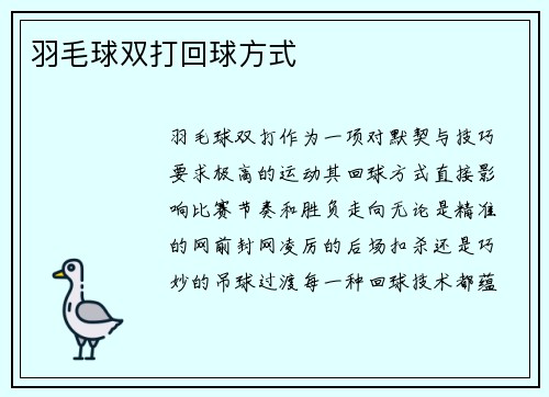 羽毛球双打回球方式